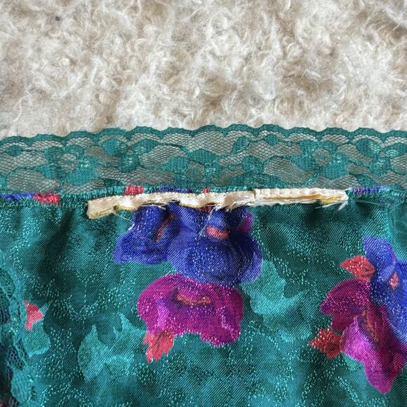 Vintage Gold Label Victorias Secret Green Pink Poly Panel Pj Slip Top Sleeveless - Picture 9 of 10